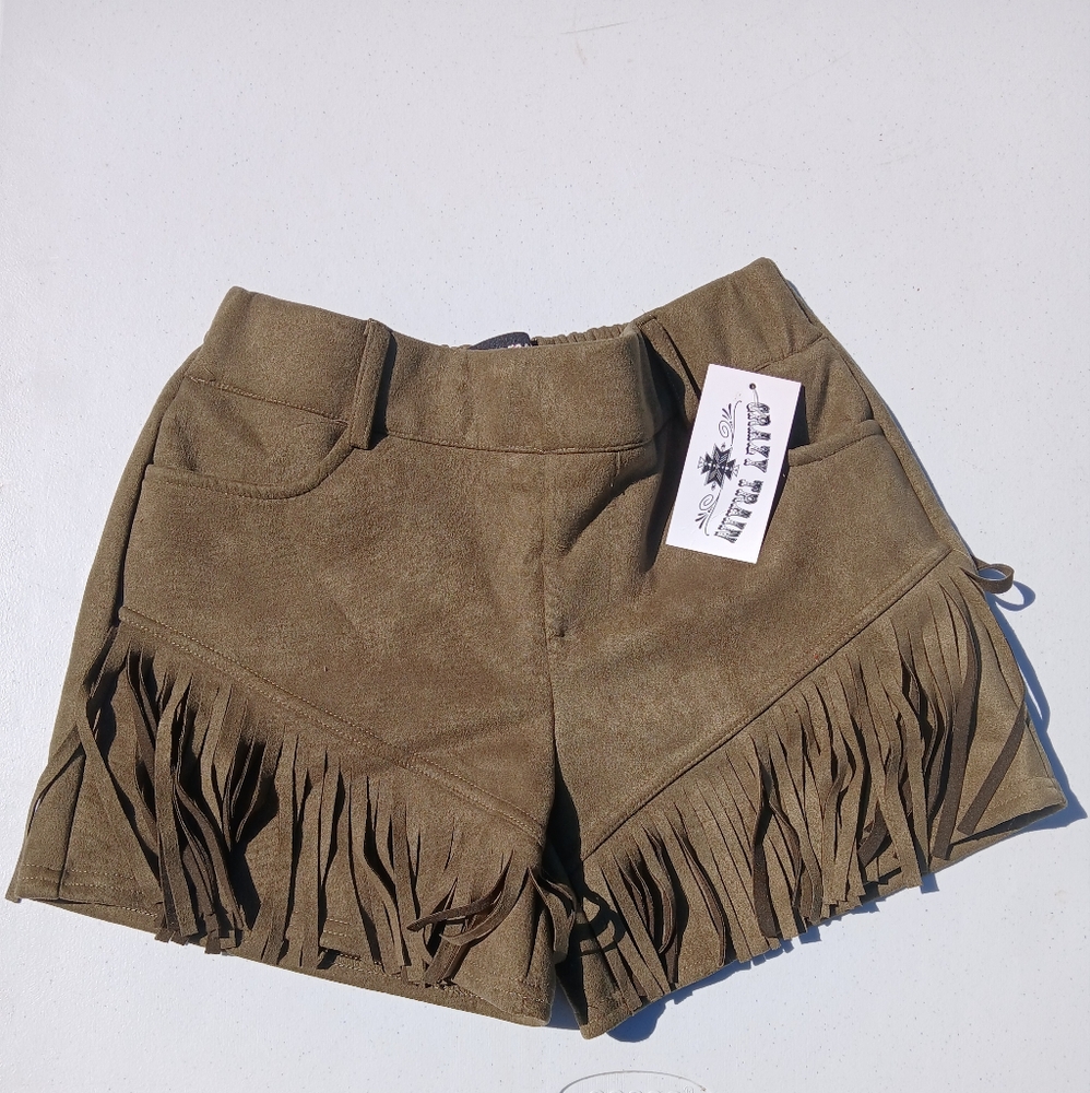 Crazy Train Olive Green Fringe Shorts